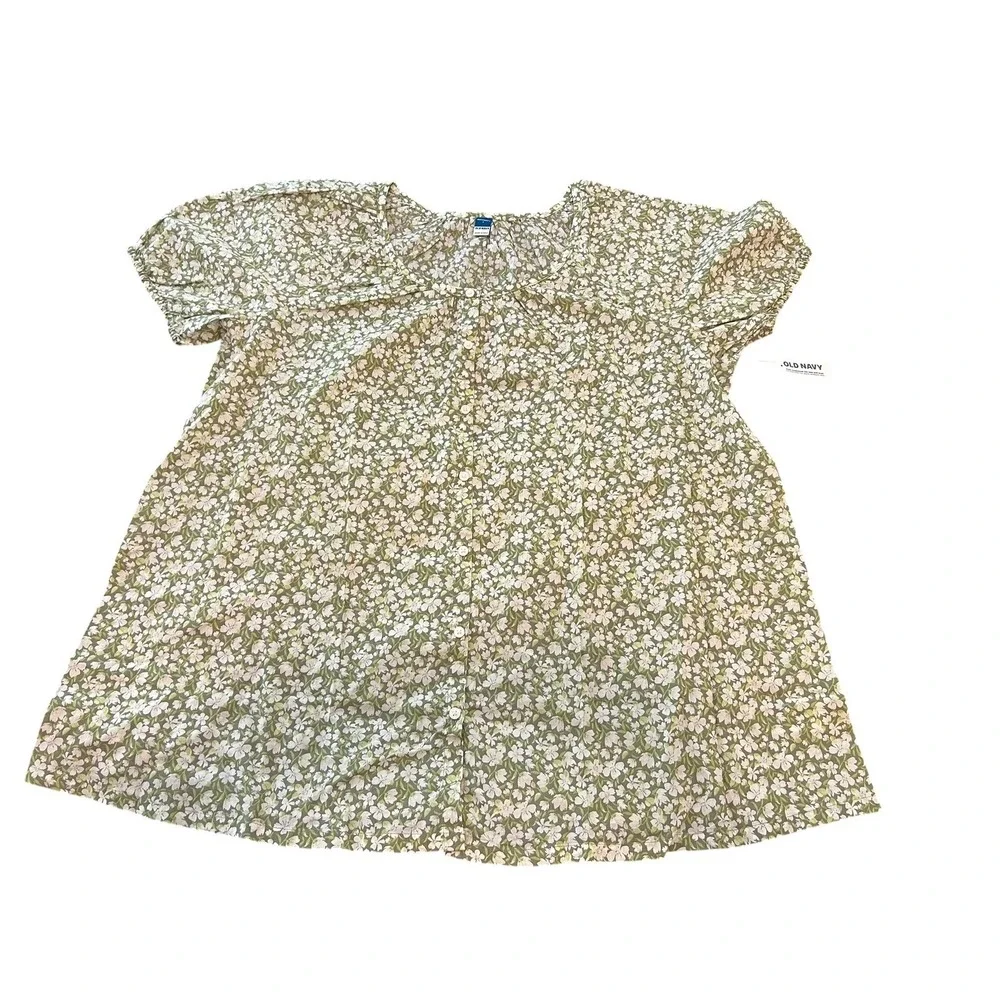 Old Navy Maternity Green Floral Button Front Puff Sleeve Blouse Large NEW‎
